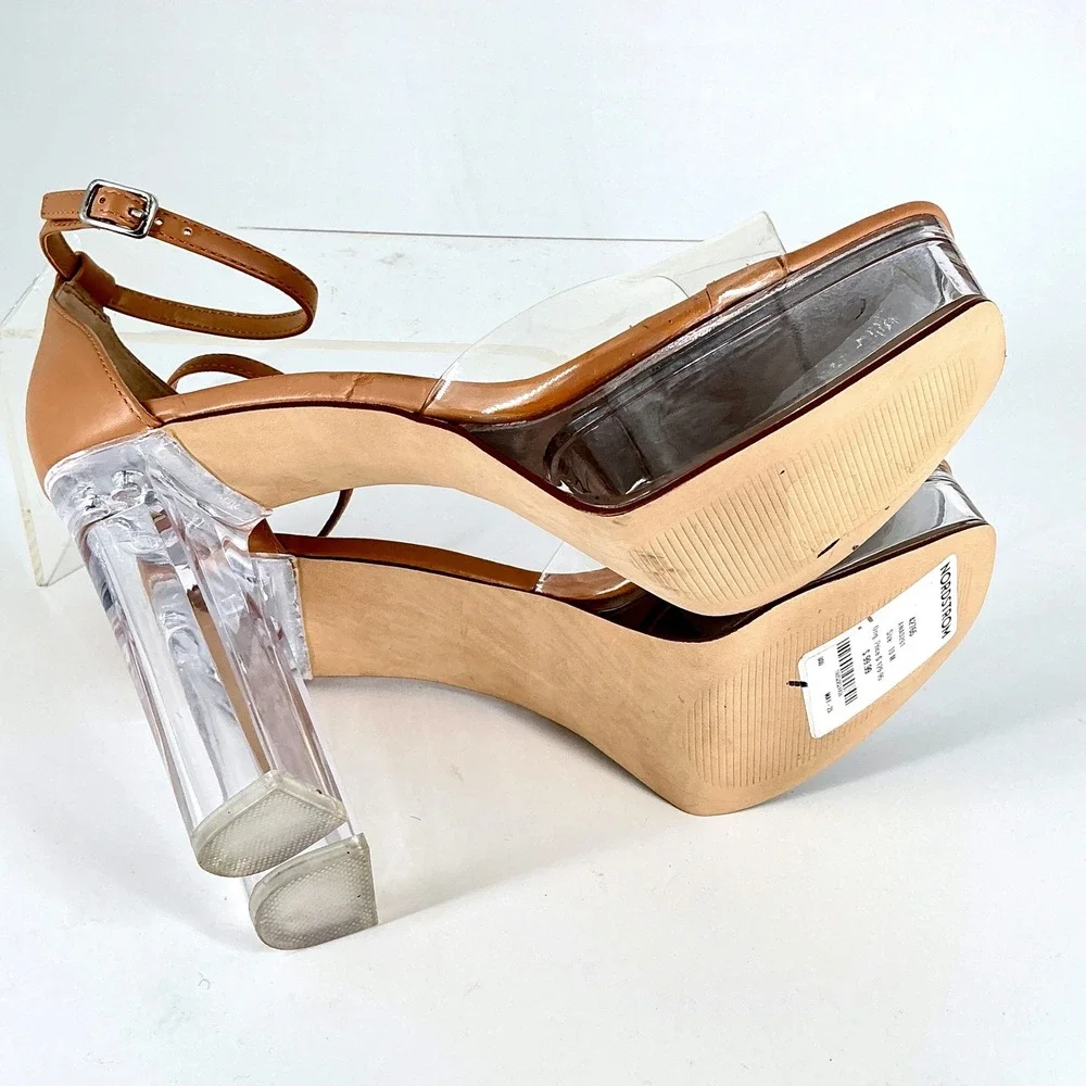 Steve Madden Size 10 Tan Clear Lucite Platform Block Heel Sandals NEW Ana $149
